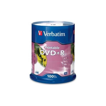 Verbatim Americas Verbatim DVD+R, 95145, 16X Speed, 4.7GB, Inkjet Printable, 100/Pk, White 95145
